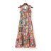 Print Lotus Leaf Collar Hanging Neck Lace-Up Backless Sleeveless Dress NSAM114769
