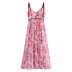 V Neck Sling Lace-Up Split Floral Dress NSAM114808