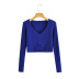 Long-Sleeved Short V Neck Slim Solid Color Knitted Sweater NSAM114818