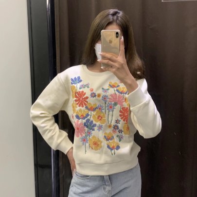 Embroidered Round Neck Long Sleeve Casual Sweatshirt NSAM114826