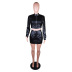 Pu Leather Zipper Long Sleeve Slim Top & Skirt 2 Piece Set NSFBS114847