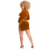 Round Neck Slit Long Sleeve Hollow Solid Color Velvet Dress NSFBS114855