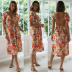 V-Neck Short-Sleeved Hollow Backless Print Dress NSHM114926
