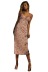 V-Neck Tie Floral Print Mid-Length Slit Slip Dress NSHM114936