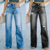 Straight Ripped Solid Color Jeans NSHM114938