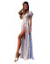 Puff Sleeves Floral Lace Halterneck Slit Long Dress NSHM114941