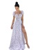Puff Sleeves Floral Lace Halterneck Slit Long Dress NSHM114941