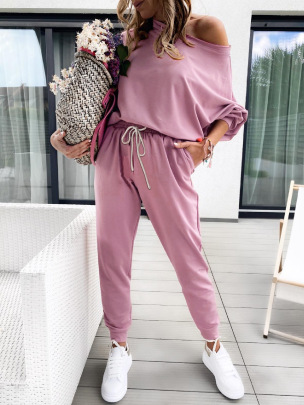 Solid Color Long-sleeved Top Trousers Set NSHM114945