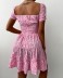 Lace-Up Square Neck Short Sleeve Floral Dress NSHM114948