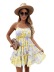 Chiffon Pleated Printed Lace-Up Backless Sling Dress NSHM114951