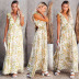Lotus Leaf Shoulder Straps Backless Lace-Up Printed Dress NSHM114964