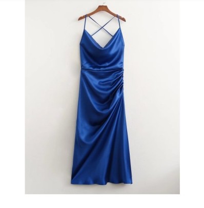 Slit Drawstring Lace-up Backless Suspender Solid Color Dress NSAM114765