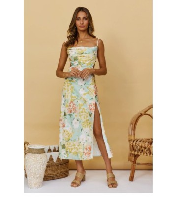 Sling Lace-up Backless Split Floral Dress NSAM114802