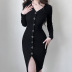 Knitted Breasted V-Neck Long Sleeve Slim Dress NSSSN114998