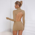 Long-Sleeved High Neck Solid Color Slim Hollow Backless Dress NSDLS109808