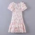 Stitching V-Neck Floral Print Cake Layer Pleated Dress NSAM109929