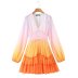 Gradient Colorful Silk Chiffon V Neck Long-Sleeved Pleated Dress NSAM109934
