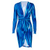Printing V-Neck Lace-Up Long-Sleeved Slim Dress NSHTL109942