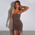 Solid Color Tube Top Drawstring Lace-Up Pleated Dress NSHTL109950