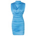 Sleeveless High Neck Pleated Slim Dress NSHTL109951