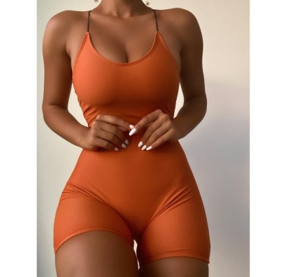Solid Color Strap Cross One-Piece Swimsuit NSCMB109663