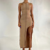 Solid Color Round Neck Sleeveless Slim Slit Dress NSHTL110105