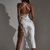 Solid Color Backless Slim-Fit Lace Slip Dress NSHTL110110