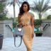 Solid Color Lace-Up Slim Mid-Length Dress NSHTL110113