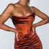 Diamond Chain Sling Fish Bone Solid Color Pleated Dress NSLBK110127