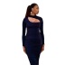 pure color round neck hollow long-sleeved slim pleated dress NSJYF110227