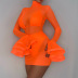 Solid Color Lotus Leaf Sleeve Net Yarn Dress NSLBK110255