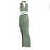 Lace-Up Halter Top Drawstring Long Skirt 2 Piece Set NSLBK110262