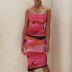 Printing Tube Top Mid-Length Pleated Stretch Mesh Dress NSLBK110300