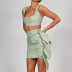 Solid Color Pu Leather Cropped Top Skirt Set NSLBK110314