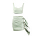 Solid Color Pu Leather Cropped Top Skirt Set NSLBK110314