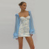 Print Chiffon Long-Sleeved Sheath Dress With Chestpads NSLBK110316