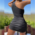 Solid Color One-Shoulder Sleeveless Hollow Diagonal Collar Sheath Dress NSXPF110331