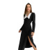 Long-Sleeved V-Neck Slim Solid Color Slit Dress NSXPF110360