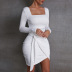 Long-Sleeved Square-Neck Backless Slim Dress NSXPF110367