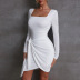Long-Sleeved Square-Neck Backless Slim Dress NSXPF110367