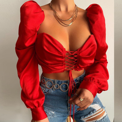 Solid Color Tube Top Lace-up Long-sleeved Top NSJZC110478