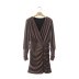 Bright Silk V-Neck Elastic Pleated Slim Long-Sleeved Dress NSAM110565
