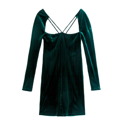 Velvet Long-sleeved Backless Slim Dress NSAM110582