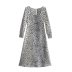 Print Square Neck Long Sleeve Retro Side Slit Dress NSAM110591