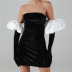 Puff Sleeves Wrap Chest Sheath Dress NSXPF110608