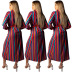 Striped Button Long Sleeve Lapel Loose Dress NSYDF110664