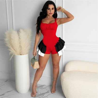 Solid Color Mesh Stitching Suspender Jumpsuit NSFFE110762