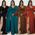 Solid Color Plus Size V-Neck Long-Sleeved Hollow Split Lace-Up Dress With-Separate-Panty NSXYZ110900