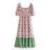 Puff Sleeve Floral Stitching Square Neck Dress NSBRF110947
