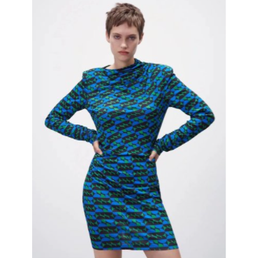 Print Folds Long-sleeved Slim Dress NSAM110601